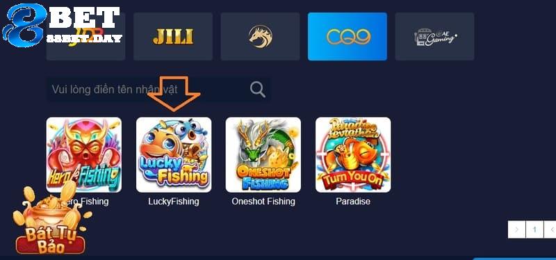 Lựa chọn sảnh CQ9 và sau đó chọn Lucky Fishing